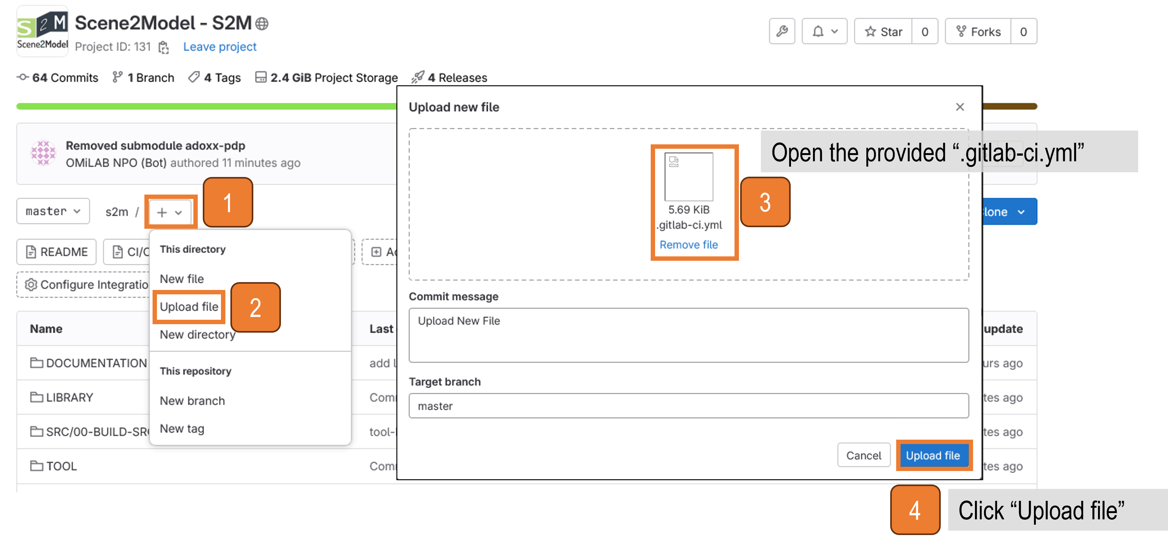 Graphic showing the GitLab interface for uploading the file