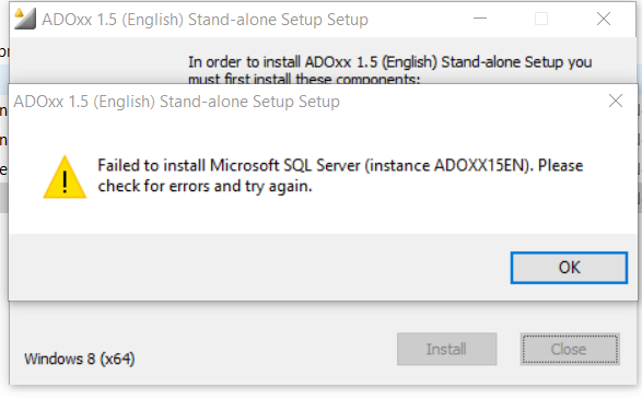 Error during ADOxx installation: Failed to install Microsoft SQL Server -  Frequently Asked Questions - ADOxx.org